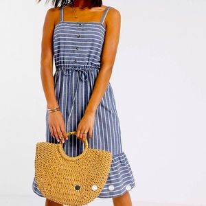 Vero Moda midi sundress with tie waist in chambray blue stripe